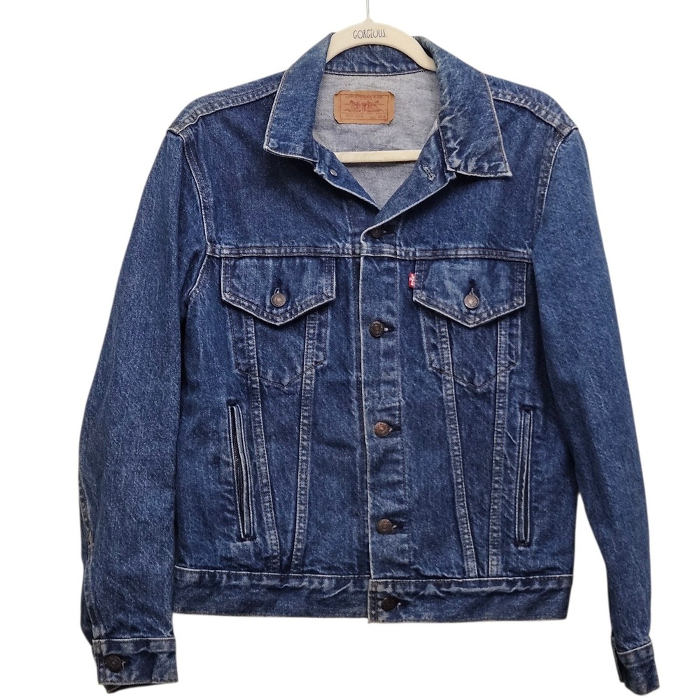 Vintage 80s 90s Levi's Denim Trucker Jacket 40 M Dark Wash Distressed Festival